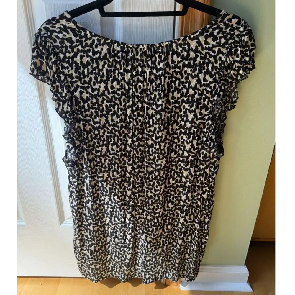 Old Navy Leopard Print Tie Neck Flutter Sleeve Blouse XL Boho Animal Print Top